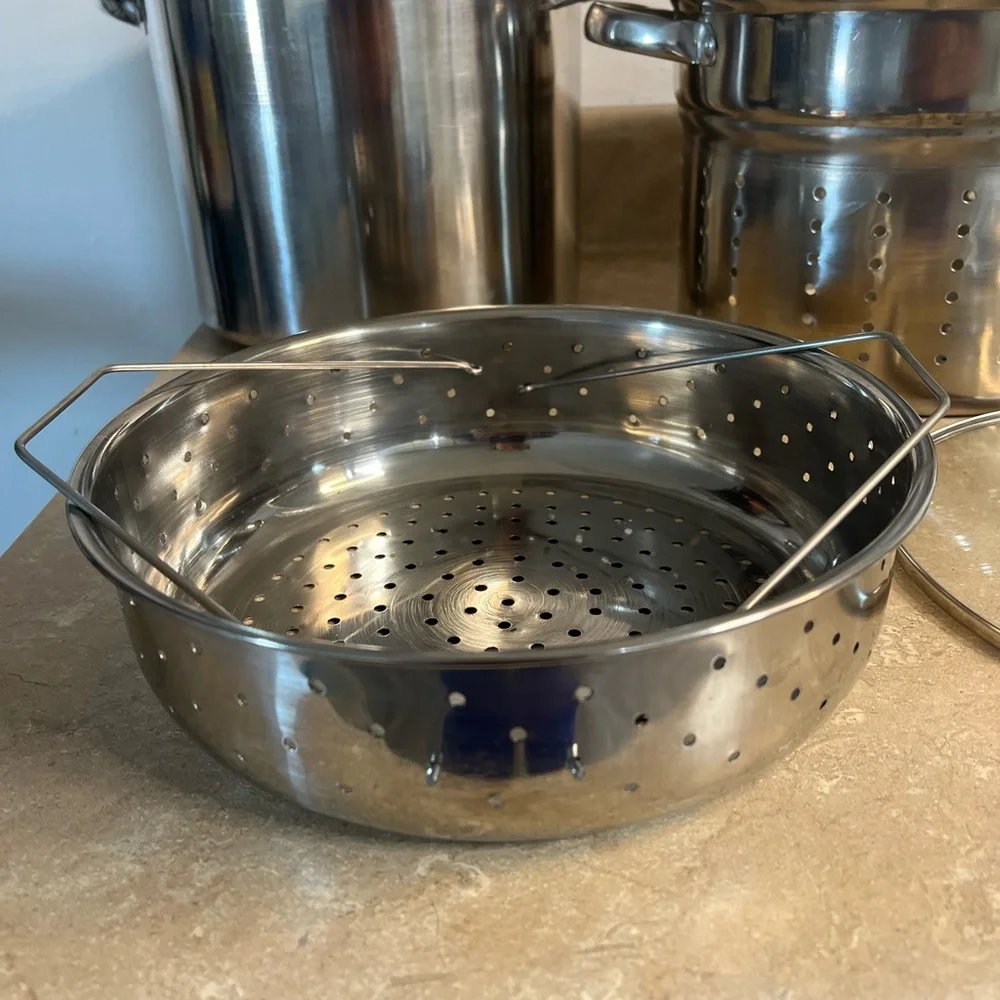Stainless Steel Stock Pot with Steamer Insert and Glass Lid